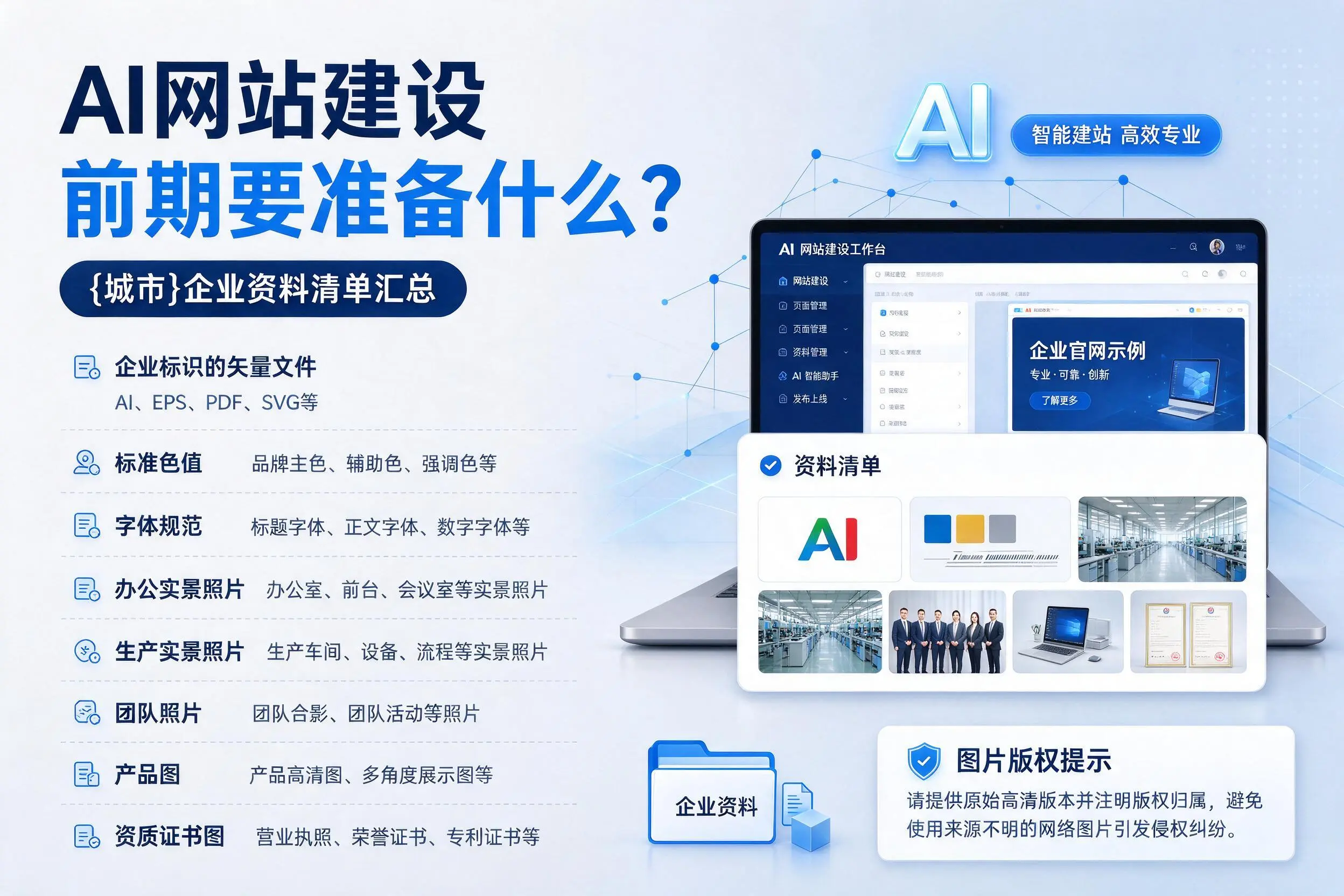 AI网站建设前期要准备什么?万宁企业资料清单汇总